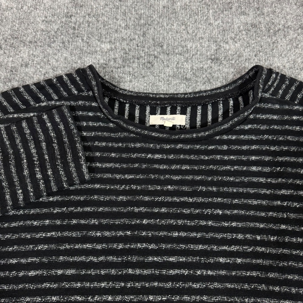 Madewell Striped Long Sleeve Knit Top Mens Medium Black Cotton Blend EUC Vibe